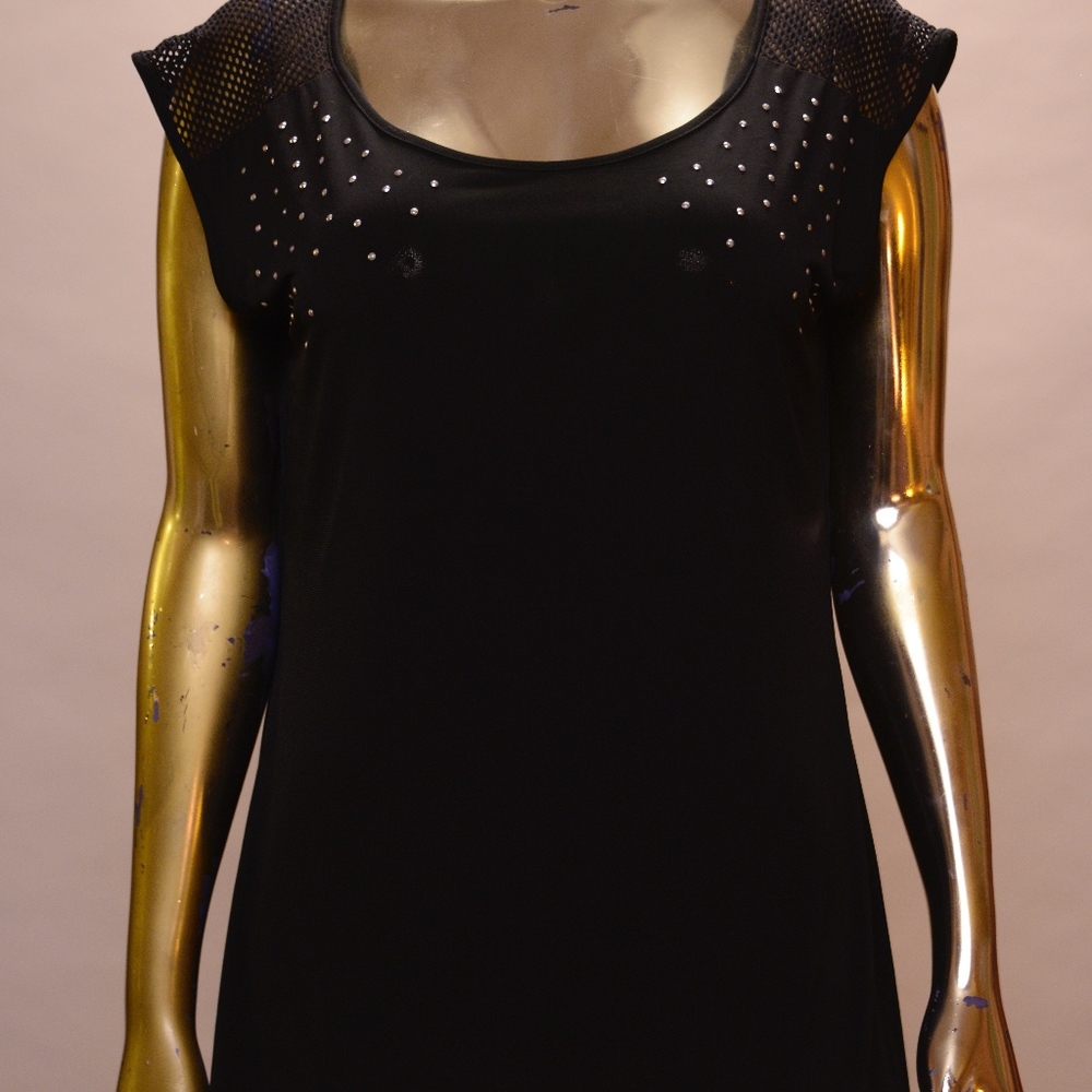Black top, fishnet cap sleeves, metal studs - NWT